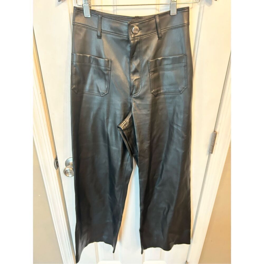 Zara high waisted wide leg faux leather pants size 4